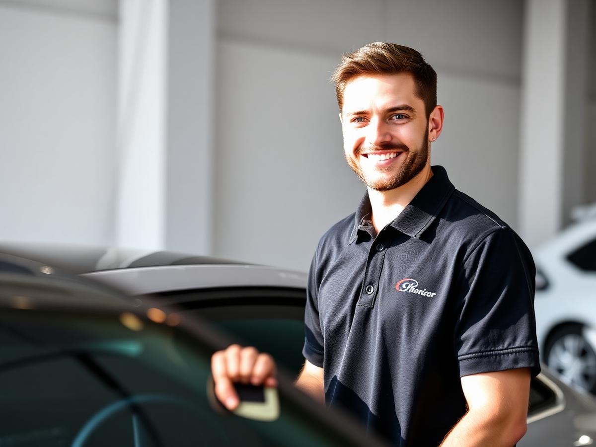 A GlossGo detailer beside a freshly detailed car