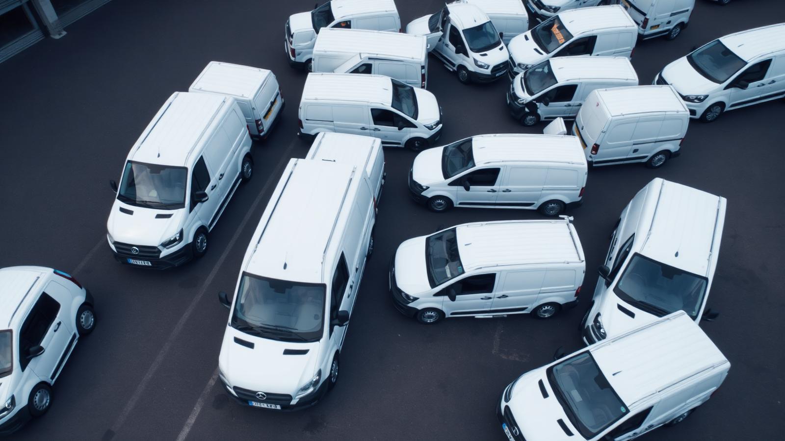 Fleet of clean white commercial vans